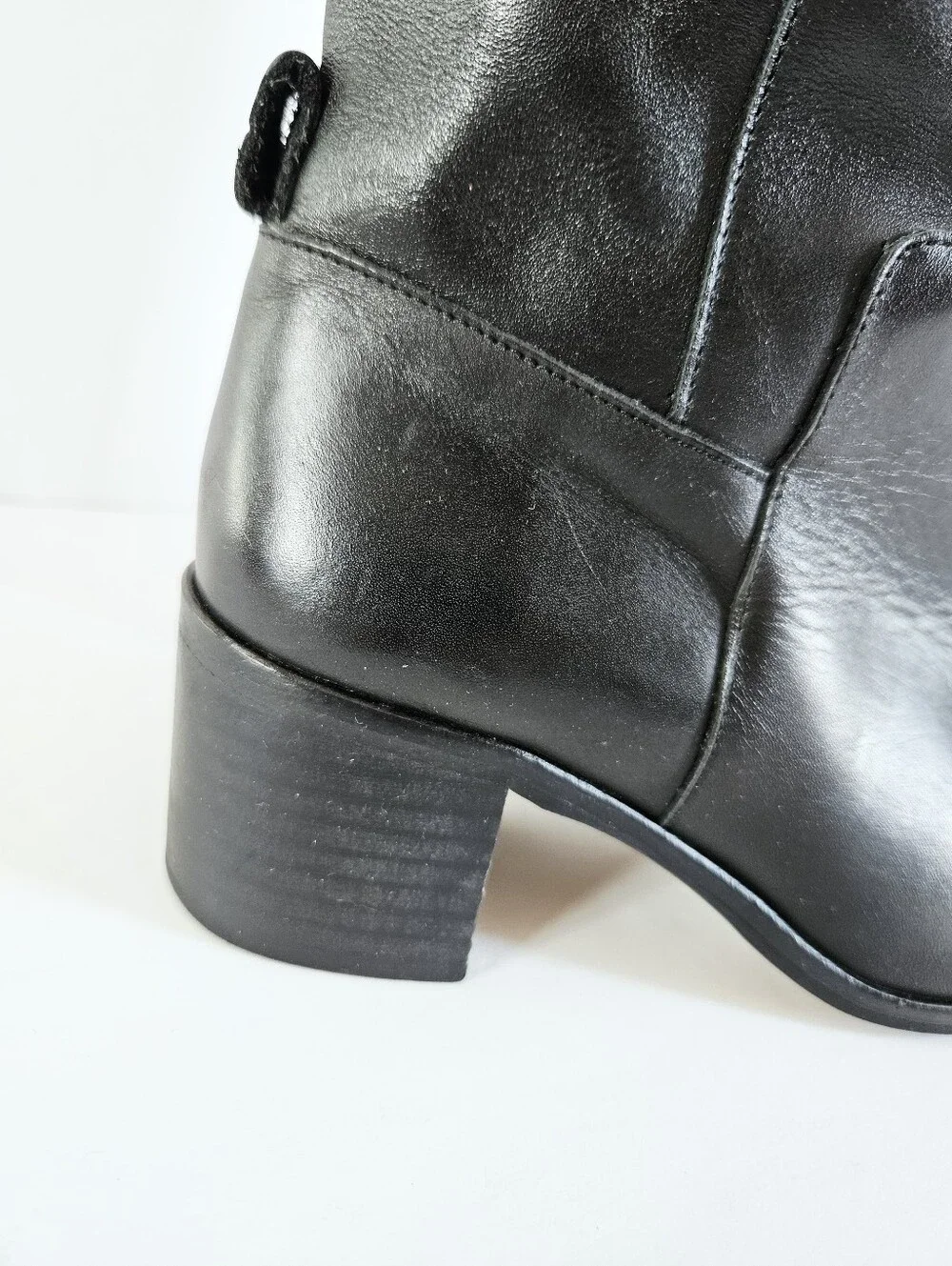 Zara Classic Black Over-the-Knee Buckle Detail Block Heel Almond Toe Tall Boot 6